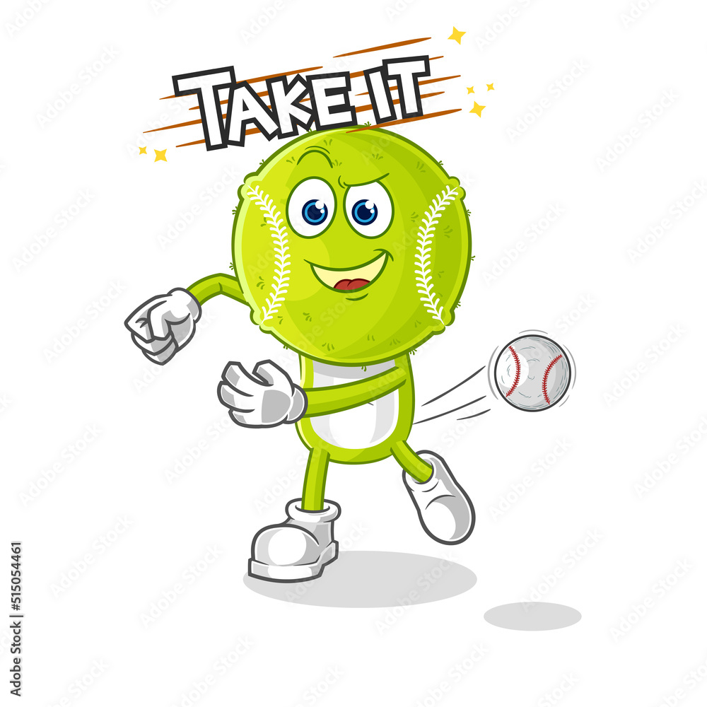 tennis ball throwing baseball vector. cartoon character