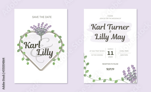 Wedding invitation in watercolour style. Rustic wedding. 