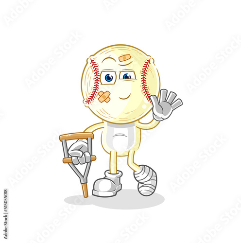 baseball head sick with limping stick. cartoon mascot vector