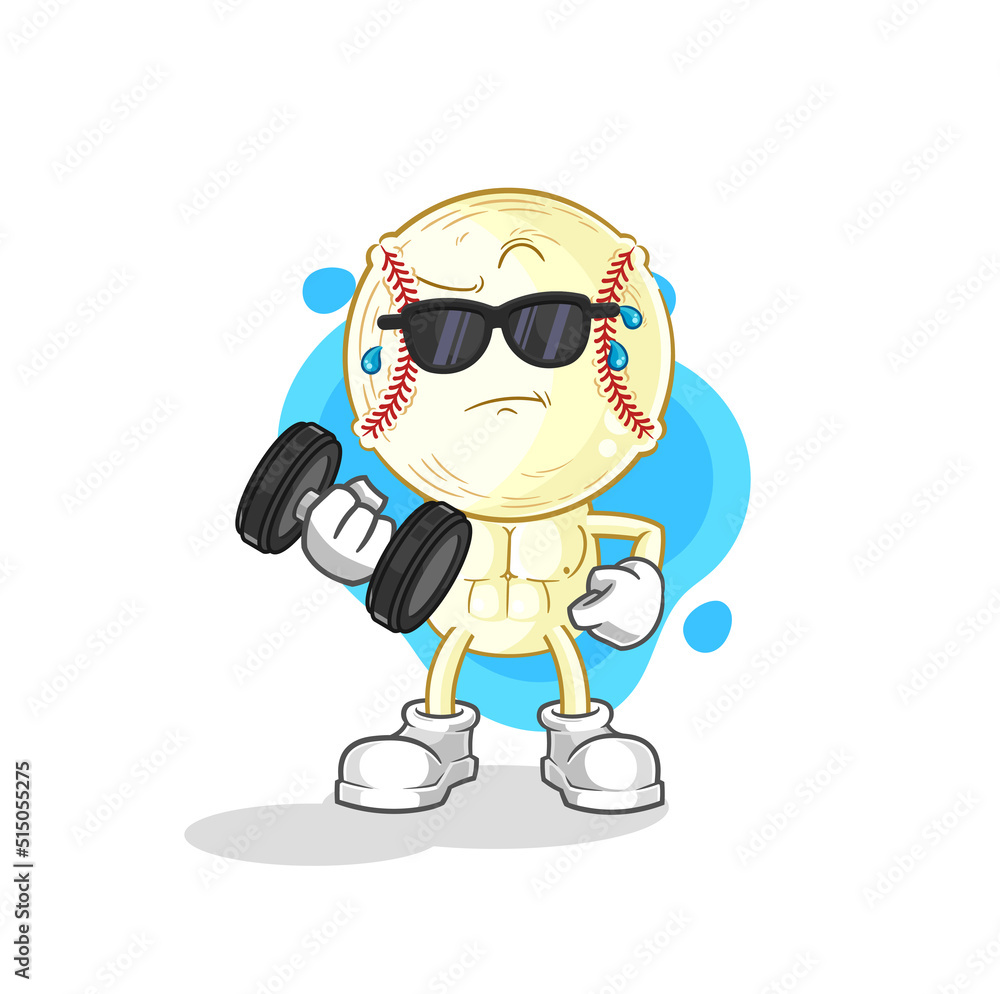 baseball head lifting dumbbell vector. cartoon character baseball head lifting dumbbell vector. cartoon character