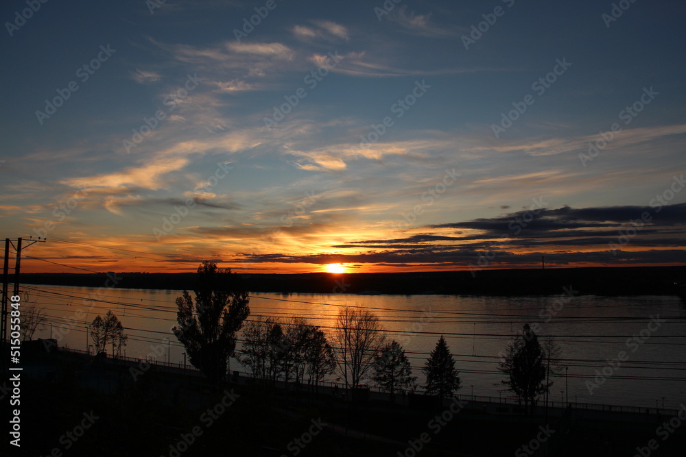 beautiful sunset under the river