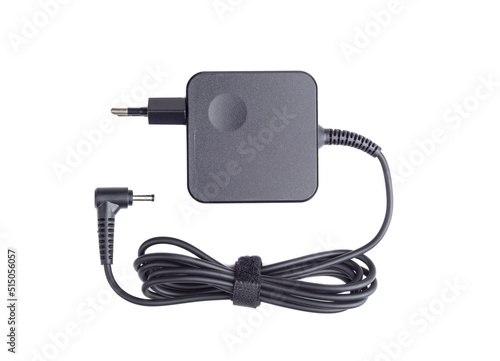 AC power adapter for laptop isolated on white background.