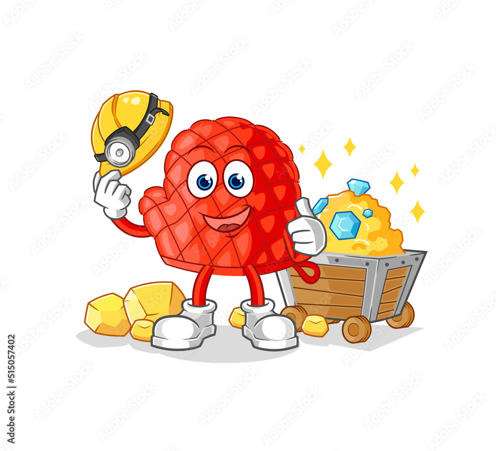 cooking glove miner with gold character. cartoon mascot vector