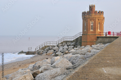 Withernsea seafront showing the twin towers by Dazell photography