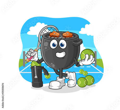 barbecue plays tennis illustration. character vector