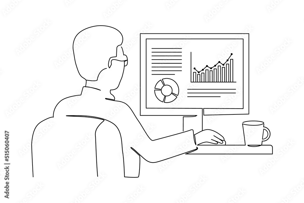 Business analyst, trader or financier concept. Person works on computer ...