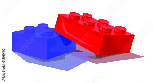 Two toy building blocks isolated on white with shadow. Vector
