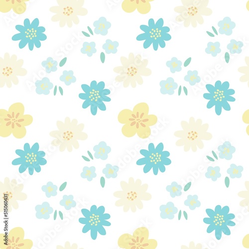 Spring garden flowers seamless pattern. Blooming summer pastels background