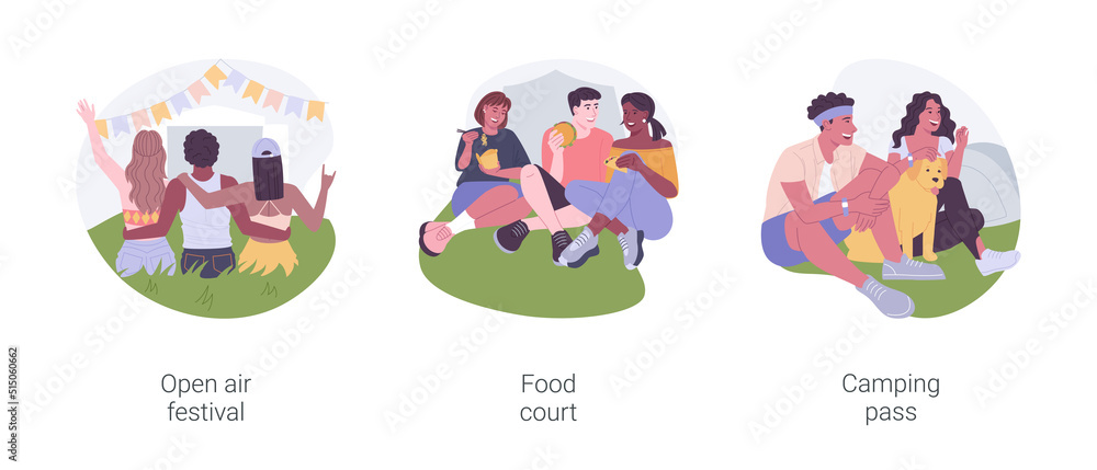 Fototapeta premium Urban summer weekend isolated cartoon vector illustrations set.
