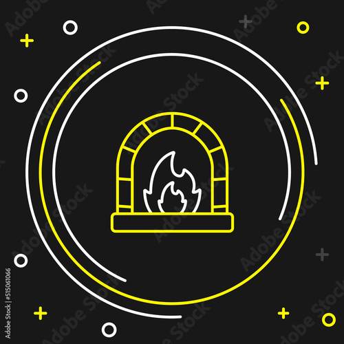Line Blacksmith oven icon isolated on black background. Colorful outline concept. Vector