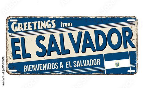 Greetings from El Salvador vintage rusty metal plate