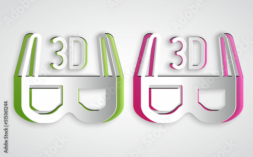 Paper cut 3D cinema glasses icon isolated on grey background. Paper art style. Vector