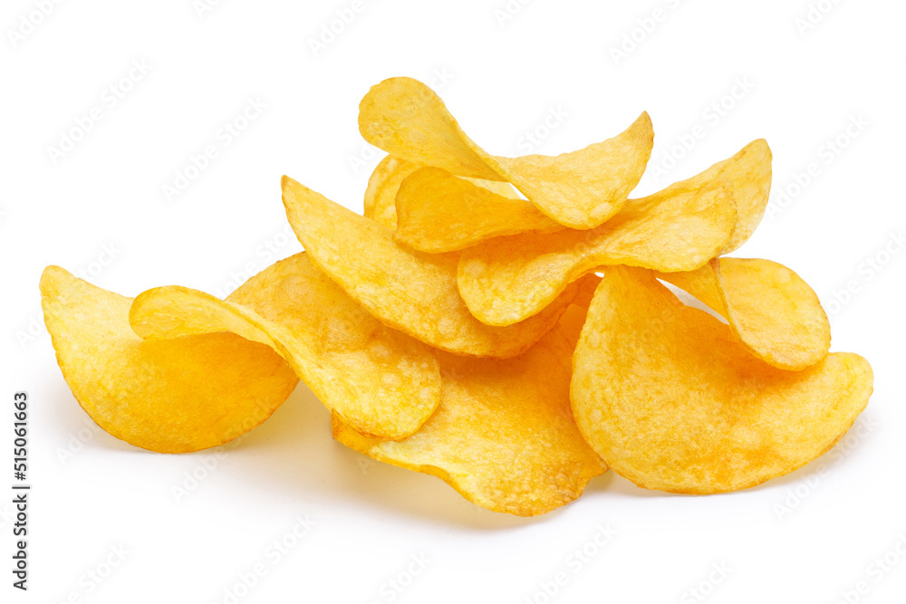 Delicious potato chips, isolated on white background Delicious potato chips, isolated on white background