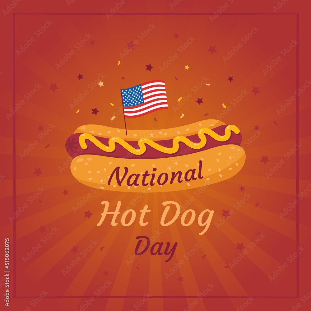 National hot dog day. Banner, card design concept. Cartoon stile. Stock Vector Adobe Stock