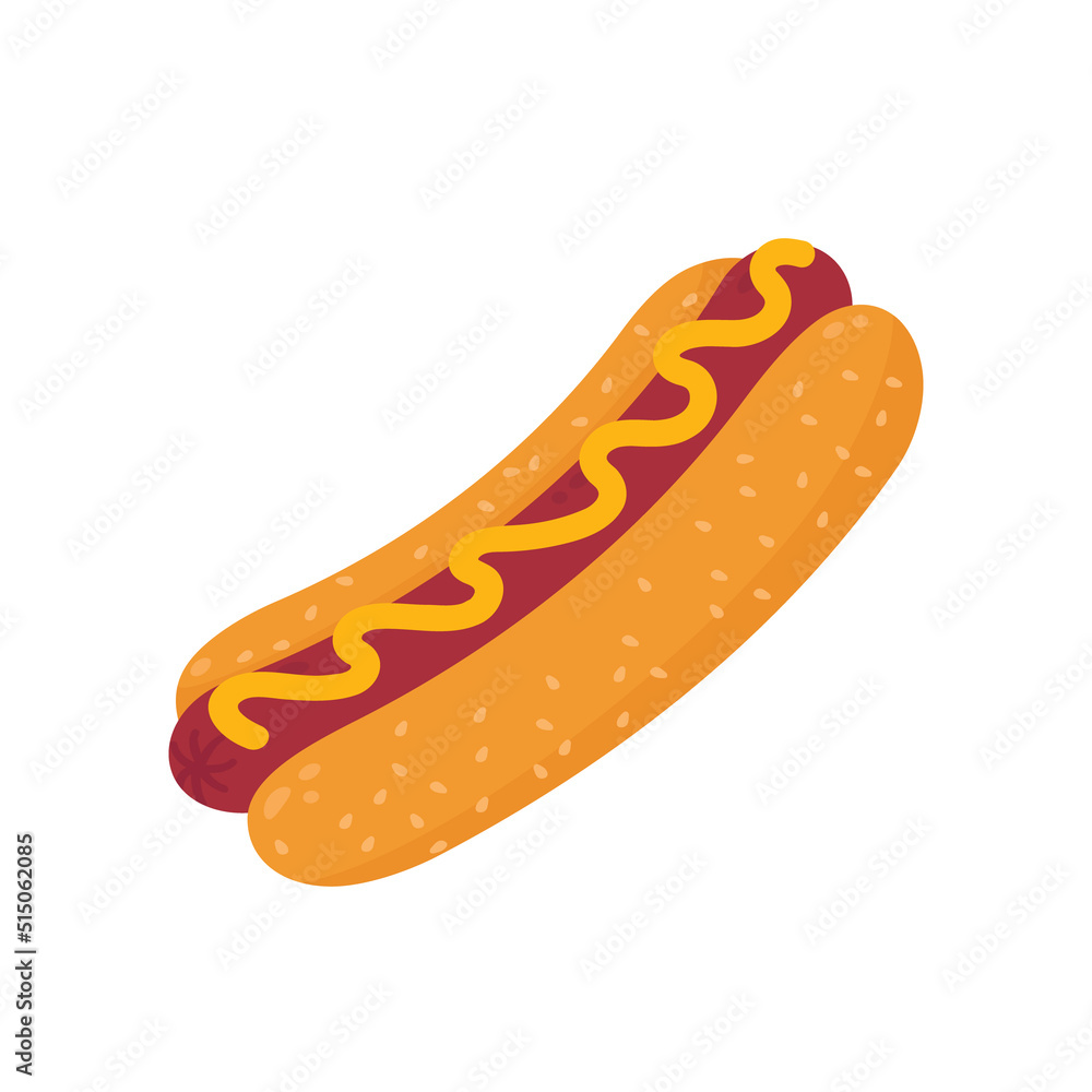 Hot dog. Vector isolated flat fast food illustration for posters, menus, brochures, website and fast food icon.