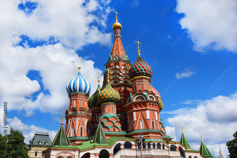 Basil's Cathedral in Moscow. Church - Museum of the 16th century on Red Square in Moscow, Russia. A masterpiece of Russian architecture. Cathedral of the Intercession of the Most Holy Theotokos 