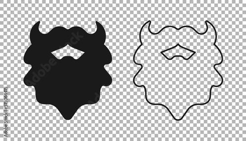 Black Mustache and beard icon isolated on transparent background. Barbershop symbol. Facial hair style. Vector