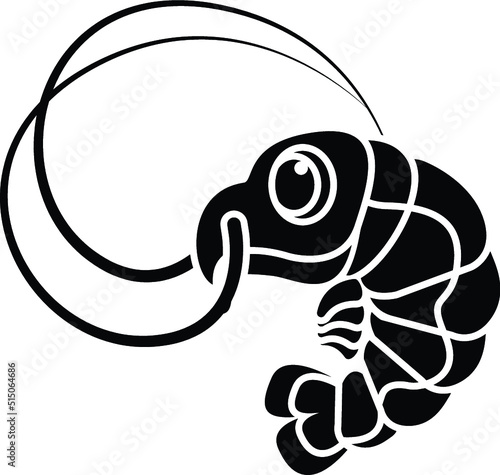 Black and White Cartoon Illustration Vector of a Prawn Shrimp Animal