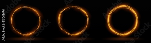 glow neon circle, ring orange flame, light swirl