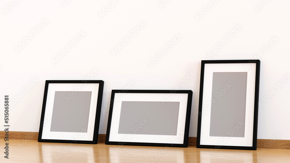 Empty picture frame on wall in living room, 3D rendering. Empty picture frame on wall in living room, 3D rendering.
