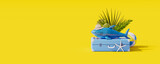 Summer travel concept on yellow background 3d render 3D illustration