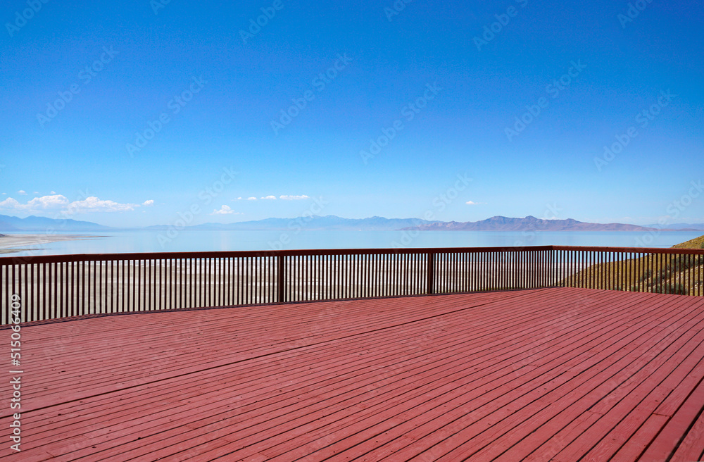 deck and mountain landscape view as design background