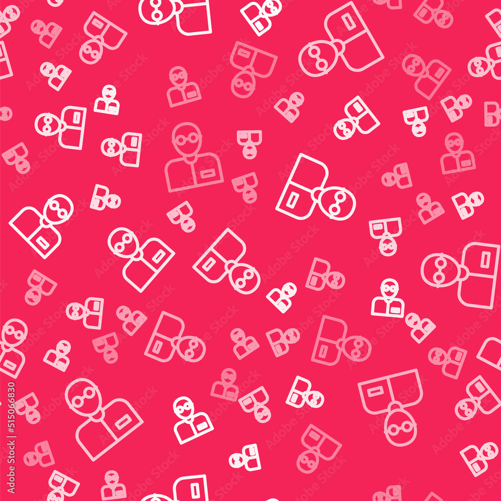 White line Teacher icon isolated seamless pattern on red background. Vector White line Teacher icon isolated seamless pattern on red background. Vector