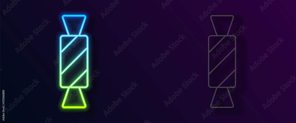 Glowing neon line Candy icon isolated on black background. Happy Halloween party. Vector Glowing neon line Candy icon isolated on black background. Happy Halloween party. Vector