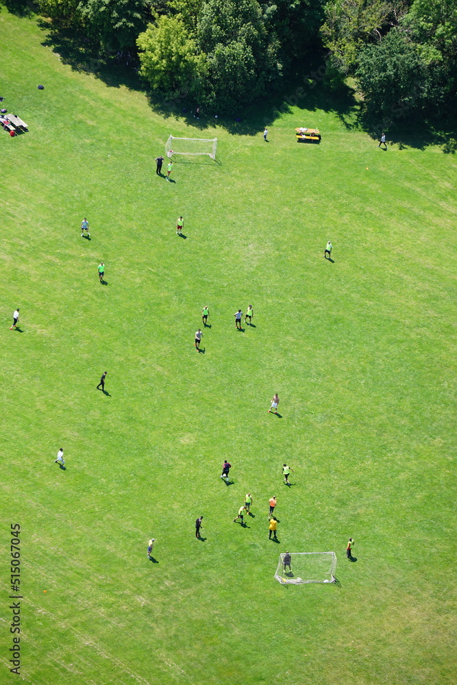 Obraz premium A football match seen from above in Donaupark, Vienna