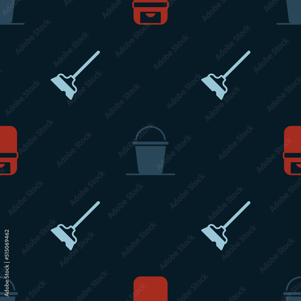 Set Trash can, Bucket and Mop on seamless pattern. Vector Set Trash can, Bucket and Mop on seamless pattern. Vector