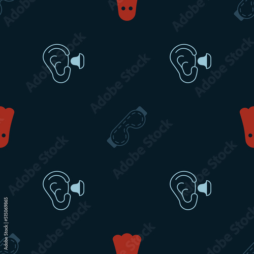 Set Ghost, Eye sleep mask and Earplugs and ear on seamless pattern. Vector