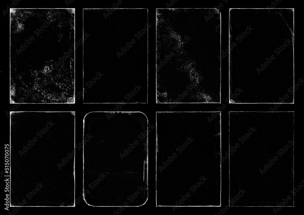 Set of folded paper with grungy texture in black background. can be used to  replicate the