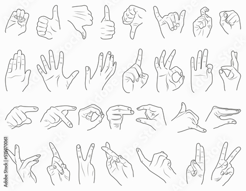 Isolated gestures of hands on white background