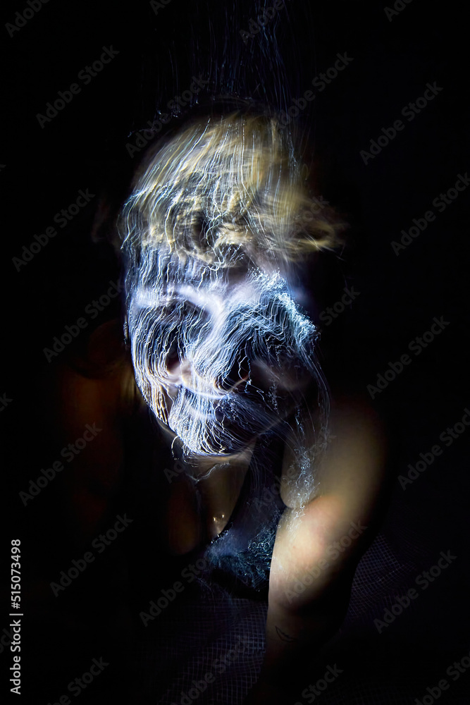 Fibre optic light painting portrait, new direction art, long exposure