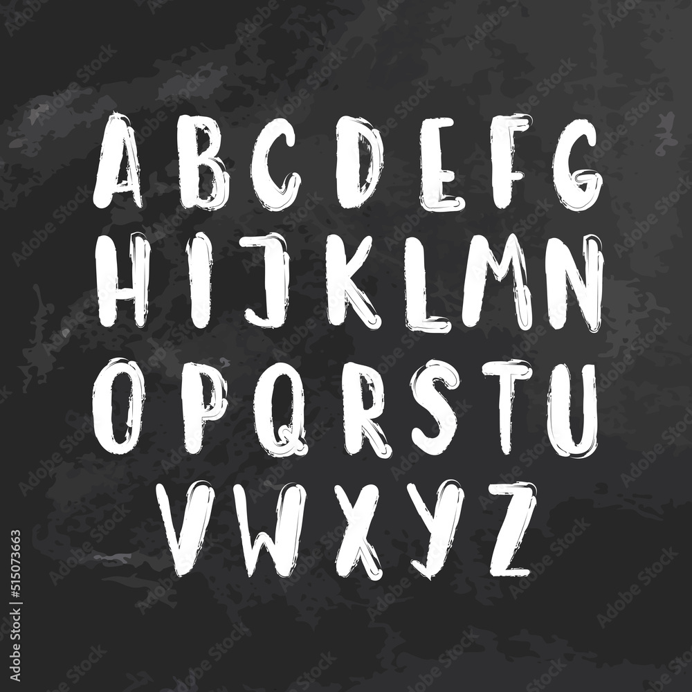 Vector chalk style alphabet isolated letters on textured blackboard. ABC grunge design on shchool board. Hand driwind font. 