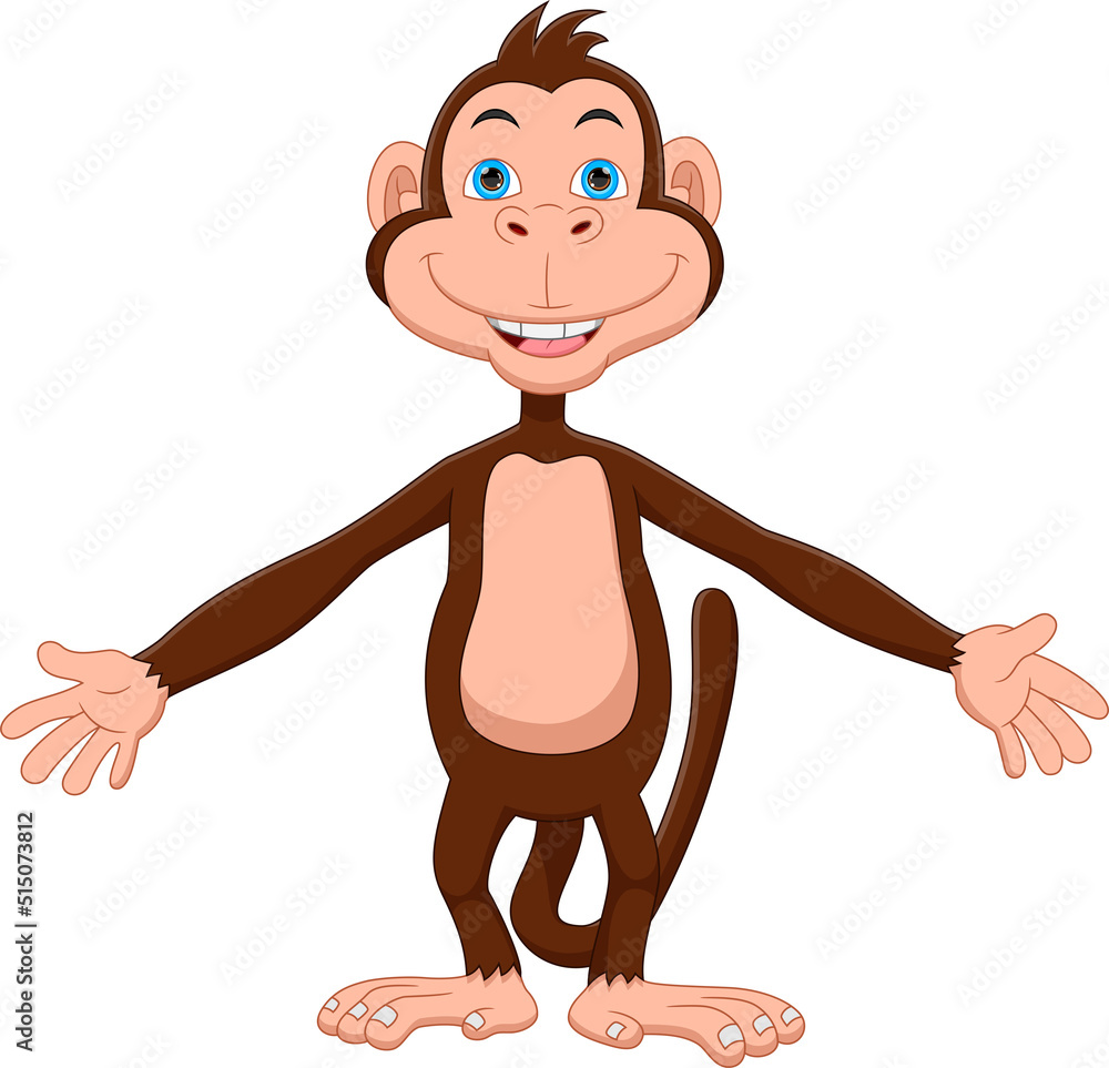 Fototapeta premium cartoon cute monkey waving on white background