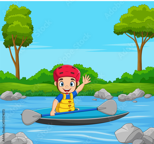Cartoon little boy on a boat