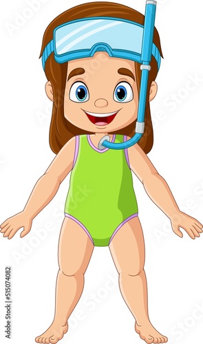 Cartoon little girl with snorkeling gear