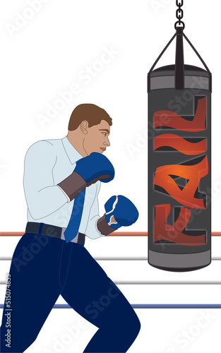 businessman wearing boxing gloves punching FAIL on the punching bag isolated on white background