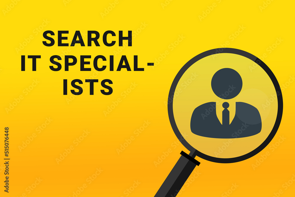 IT specialists career. Build a career concept. IT specialists working. IT specialists career text on yellow background. Loupe symbolizes job search. Wallpapers on theme jobs. IT specialists career. Build a career concept. IT specialists working. IT specialists career text on yellow background. Loupe symbolizes job search. Wallpapers on theme jobs.