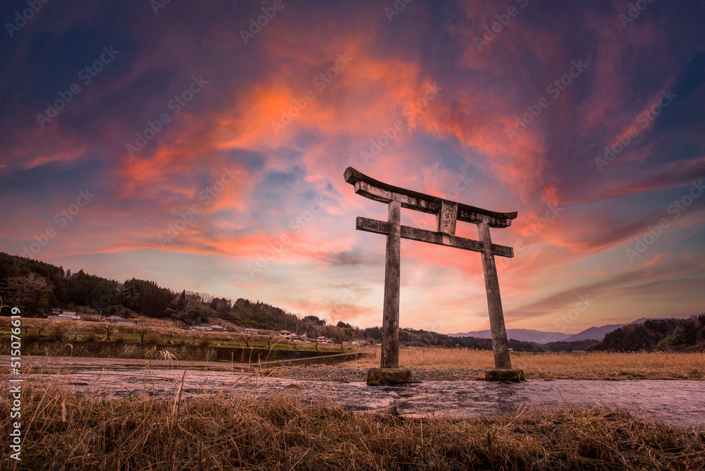Torii gate at sunset Japan Kyushu