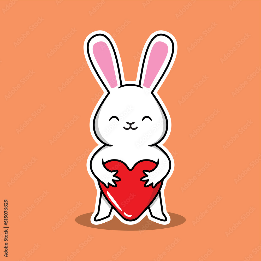 Fototapeta premium vector illustration of cute white rabbit hugging heart