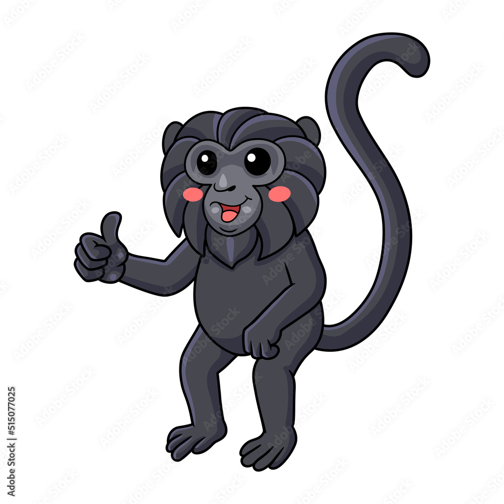 Obraz premium Cute goeldi's monkey cartoon giving thumb up