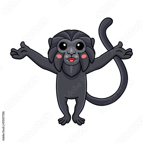 Cute goeldi's monkey cartoon raising hands photo