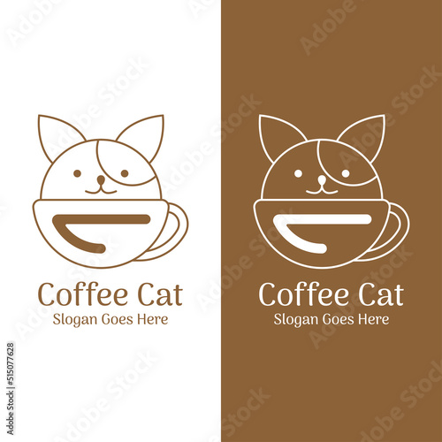coffee cat logo design. vector illustration