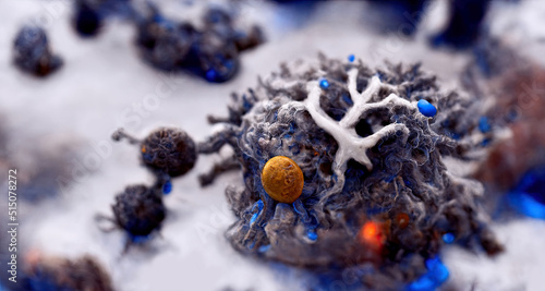 Electron microscopy of a mature dendritic cell presenting tumor antigen.