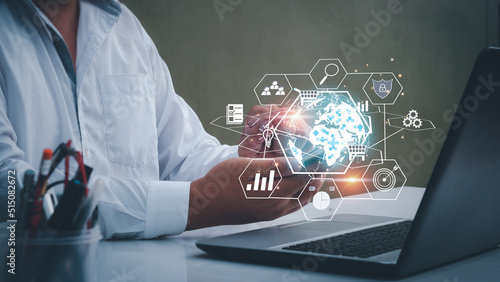 Businessman's hand using a smartphone Doing business online with internet technology Digital in global network connection, online ,marketing, investment, big data link concept. internet investment