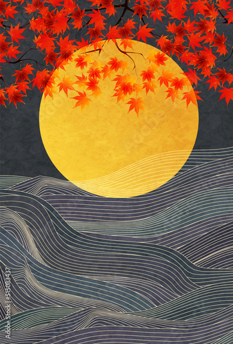 お月見　十五夜　紅葉　背景