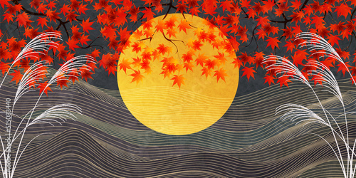 お月見　十五夜　紅葉　背景