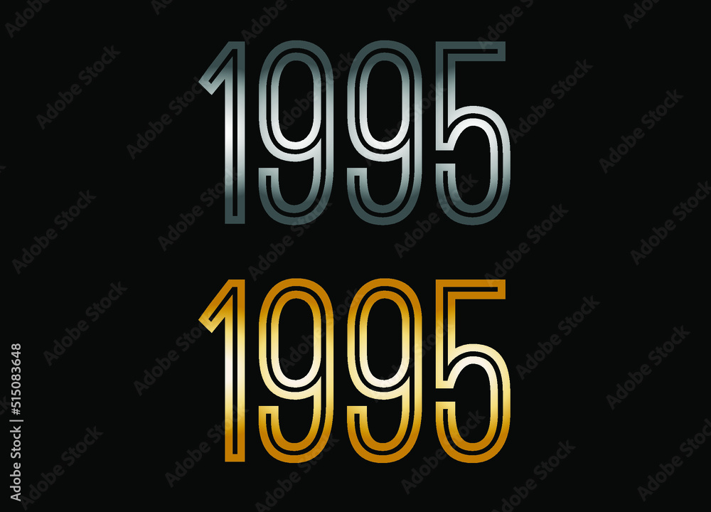1995 year set. Year in silver metal and golden gold for anniversary date on black background. 1995 year set. Year in silver metal and golden gold for anniversary date on black background.